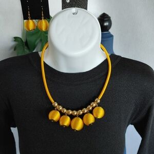 Yellow Ball Necklace with Earrings Set